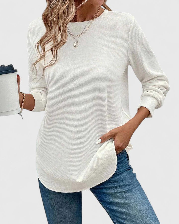 Nadyalyn | Elegancki T-shirt z Okrągłym Dekoltem i Długim Rękawem
