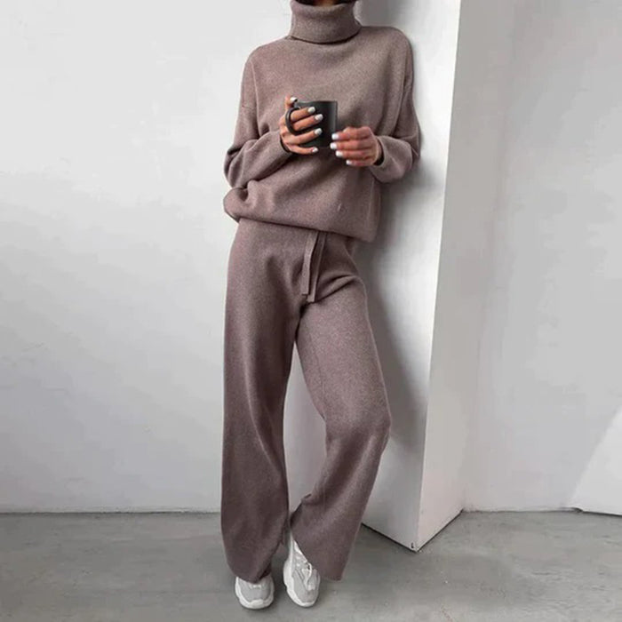 Damski Komplet Loungewear z Golfem i Szerokimi Spodniami