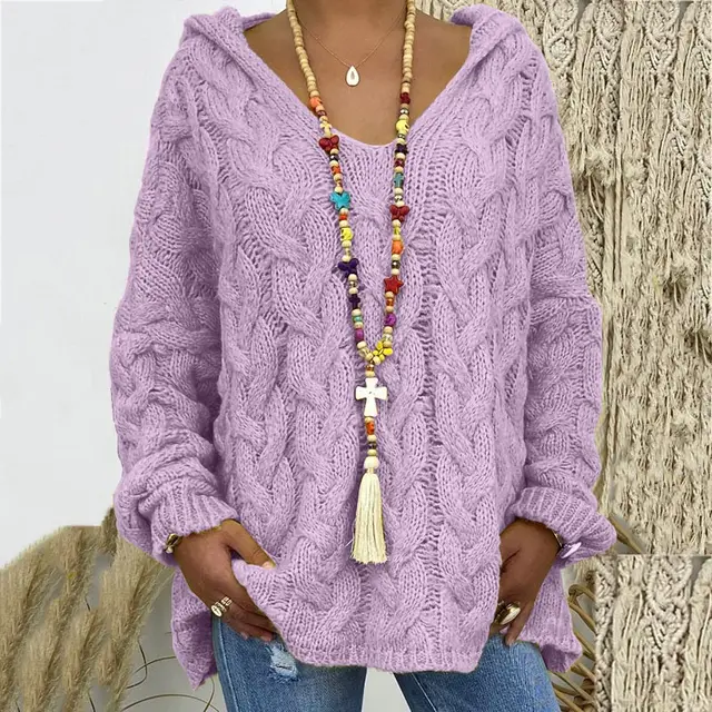 Damski Sweter z Warkoczowym Splotem V-Neck Oversize